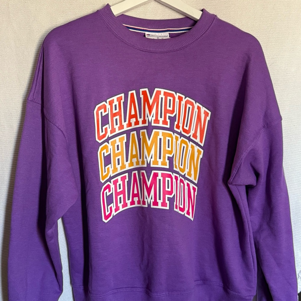 Champion Purple Crewneck Sweater with Ribbed Cuffs